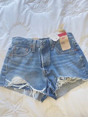 Levi's Distressed Light Blue 501 Cutoff Jean Shorts